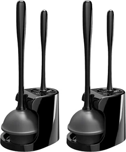 MR.SIGA Toilet Plunger and Bowl Brush Combo for Bathroom Cleaning, Black, 2 Sets - Picture 1 of 9