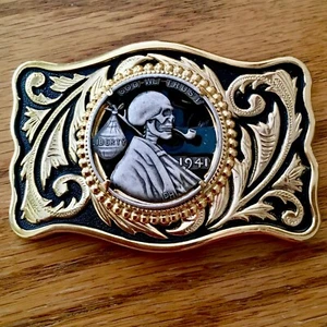 Unique Abraham Lincoln Skull Hobo Nickel Cut Out Coin Design Belt Buckle - Picture 1 of 19