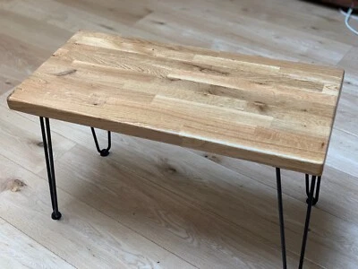 Solid Oak Hardwood Industrial small coffee/side table with hairpin legs - Image 1 of 4