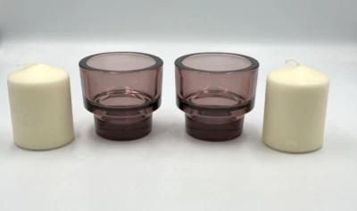 2 Vintage IKEA Purple Amethyst Glass Votive Tealight Candle Holders 3" T Italy - Image 1 of 4