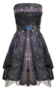 BNWT Floral Daisy Purple Wine Cocktail Party Prom Strapless Satin Dress UK10-20 - Picture 1 of 3