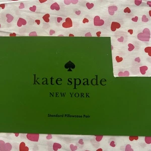 Kate Spade Pillowcase Pair Cotton Percale PINK & RED Hearts on White New - Picture 1 of 3