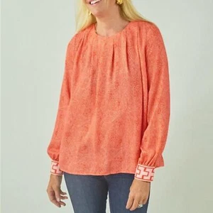 CK Bradley Cheshire Blouse Pink Coral Orange Long Sleeve Size M - Picture 1 of 7