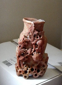 Vintage handgeschnitzte chinesische rote Speckstein Vase - Bild 1 von 4