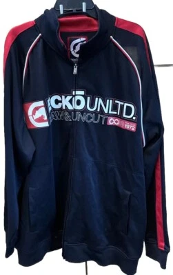 Vintage Ecko Unltd Track Jacket Raw&Uncut Black Red 3XL Y2K Big Rhino Streetwear - Image 1 of 4
