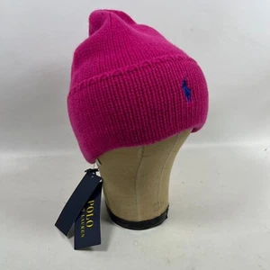 POLO RALPH LAUREN Hat Womens OS Wool Knit Beanie Cancer Awareness Cap Pink NEW - Picture 1 of 9