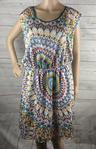 Allen B. Dress Large Colorful Geometric Mandala Pattern Sleeveless Open Back - Picture 1 of 12