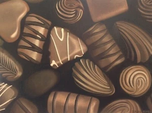 Chocolates original oil painting chocolate brown artwork still life sweets candy - Picture 1 of 8