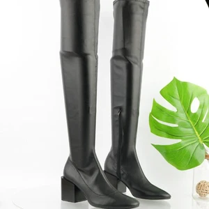 Zara Women's Boot Size 38 7 Thingh High Over The Knee Black Vegan Pointed Toe - Picture 1 of 17