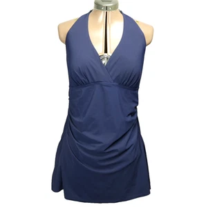 L.L. Bean Halter Neck Swim Dress UPF 40+ Protection Adjustable Strap Blue 14Reg - Picture 1 of 24