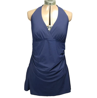 L.L. Bean Halter Neck Swim Dress UPF 40+ Protection Adjustable Strap Blue 14Reg - Image 1 of 4