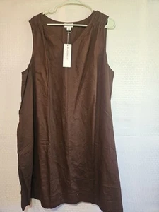 Liz Claiborne Women's 1X Sleveless Dark Brown Dress Pockets Linen Mix NWT - Picture 1 of 9