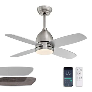38 Inch Flush Mount Ceiling Fans with Lights and Remote Control, Nickel Low P... - Picture 1 of 9