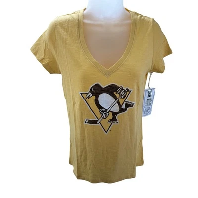 47 Pittsburgh Penguins Mujer Cuello en V Amarillo Gráfico Camiseta Mediana NUEVA Foto 1 de 4