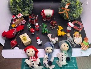 Lote De 18 Adornos De Navidad De Colección Madera Papá Noel Muñeco De Nieve Setas Pájaros - Imagen 1 de 7