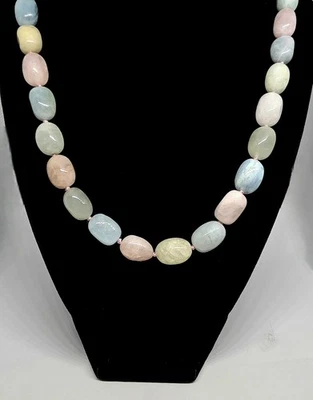 D'Joy Aquamarine, Morganite, Heliodor (Rhodium/925 SS) Beaded Necklace (20") - Image 1 of 4