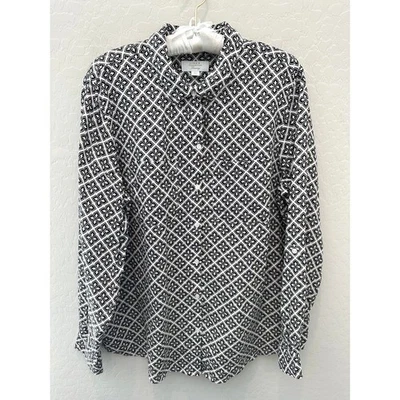 CHARTER CLUB Camisa de Lino de Lujo Negra Blanca Geométrica Abotonada Blusa Top XL Foto 1 de 4