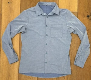 LULULEMON Men's Medium Light Blue Long Sleeve Button Up Shirt Chest Zip Pocket - Picture 1 of 9