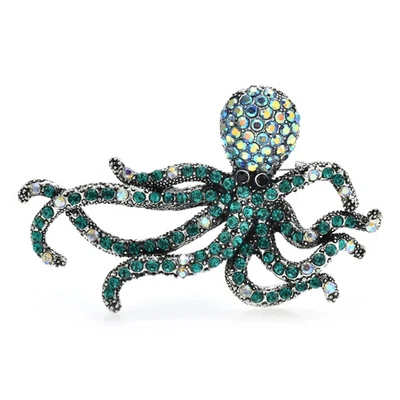 Sparkling Octopus Brooch – Rhinestone Ocean Animal Pin Beach Jewelry Unisex Gift - Image 1 of 4