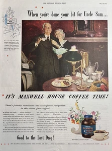 Maxwell House Coffee 1944 Segunda Guerra Mundial General Foods Uncle Sam Richer Finer anuncio impreso de colección - Imagen 1 de 1