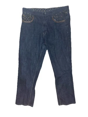 Vintage Y2K Red Ape Jeans 38x30 Dark Wash Rare Logo AOP back Pockets Leather - Image 1 of 4