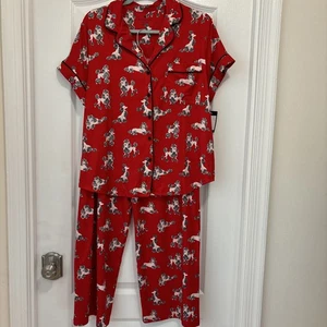 Conjunto de 2 pantalones de pijama para mujer Kate Spade talla M rojo con estampado de perro nuevo con etiquetas - Imagen 1 de 10