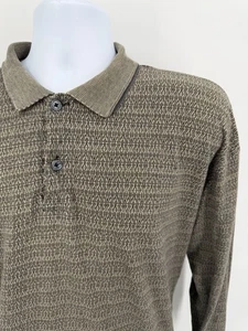 VTG Jhane Barnes Men's Large Long Sleeve Polo Shirt Brown Abstract 100% Cotton - Picture 1 of 6