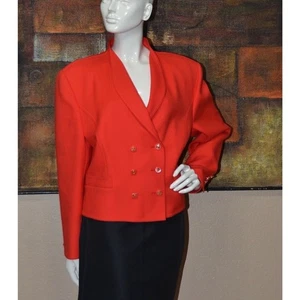 Louis Feraud Designer Red Wool Cropped Matador Style Bolero Jacket Size 14 - Picture 1 of 6