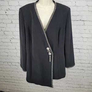 Chaqueta Promise New York Negra Borde de Estrás Adornada Broche Forrada Talla 14 - Imagen 1 de 15