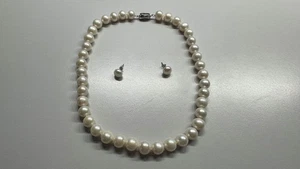 Perlenkette mit Ohrstecker, 11-12mm, 925 Silber, Süßwasser, Zuchtperlen - Bild 1 von 6