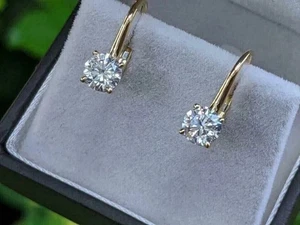 2 Ct Round Cut Lab Created VVS1 Diamond 14K Yellow Gold Plated Drop Earrings - Picture 1 of 4