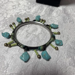 Bracelet With Brass Beads, Turquoise, Beads, Glass, Beads, Fabric, And Chain - Picture 1 of 4