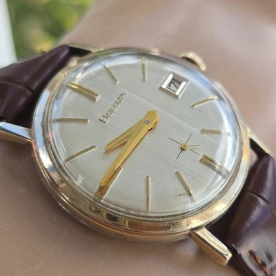 Vintage BULOVA DATE KING men's manual wind watch 11BLD Linen dial 1969 - Image 1 of 4