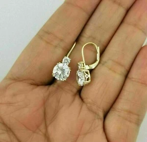 2.0Ct Lab-Created Diamond Drop Dangle Leverback Earrings 14K Yellow Gold Finish - Picture 1 of 6