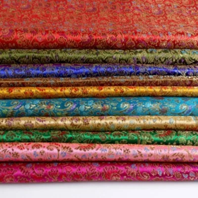 Chinese Floral Satin Faux Silk Fabric Damask Brocade Costume Craft DIY By Metre - Image 1 of 4