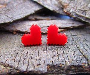 Boucles d'oreilles cœur pixel goujons en acier inoxydable boucles d'oreilles 8 bits jeu vidéo cœur rouge