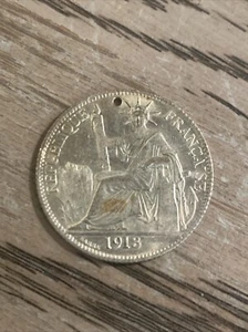 1918 French Indo China Silver 10 Cent (Holed) 900 Silver - Picture 1 of 2