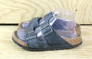 Birkenstock Sandals Womens 7 Black Faded Leather Arizona 2 Buckle 38 Slide - Picture 1 of 7