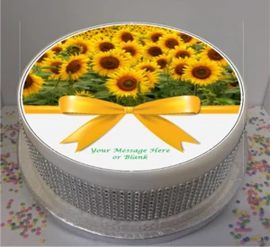 Personalisierte Sonnenblumen mit Schleife 8" Glasur Blatt/Kuchen Topper - Bild 1 von 1