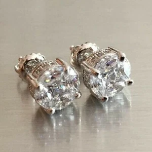 2 CT Round Cut Simulated Diamond Women's Stud Earrings 14K White Gold Plated - Picture 1 of 9