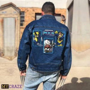 Marvel Licensed X Men Denim Jean Jacket Leather Embroidered Wolverine Cyclops... - Picture 1 of 10