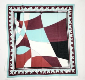 Authentic Vintage Emilio Pucci Turquoise Pocket Square Cotton Hankerchief READ - Picture 1 of 4