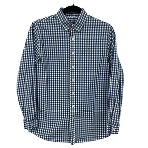 Vineyard Vines Whale Shirt Long Sleeve Button Down Navy White Gingham Boys 16 - Picture 1 of 5