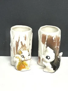 2 SOPORTES PARA PALILLOS DE DIENTES DE CERÁMICA VINTAGE MOFETA Y ARDILLA POR TRONCO DE ÁRBOL HECHOS EN JAPÓN - Imagen 1 de 4