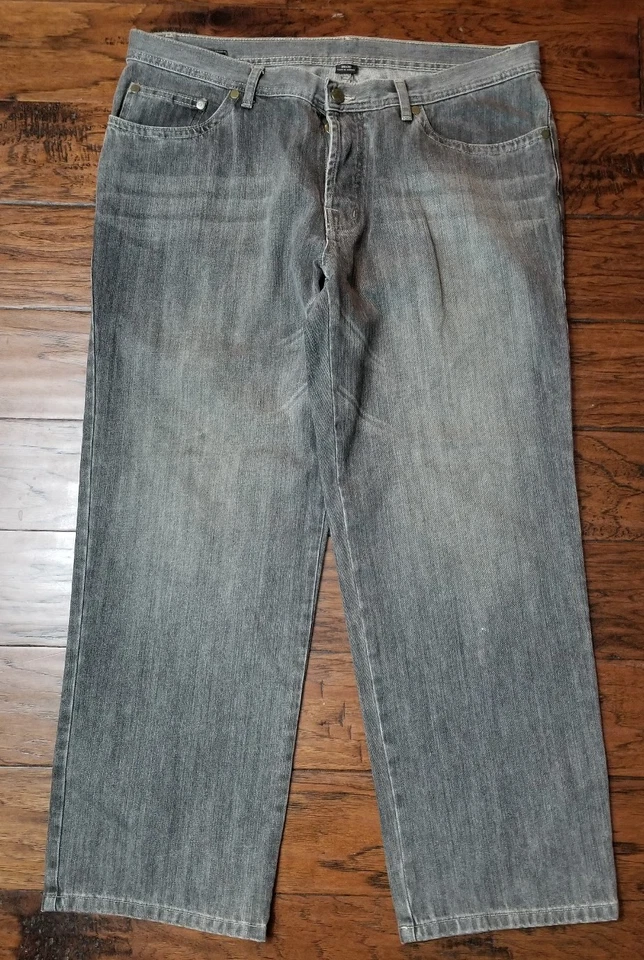 Pantalones de mezclilla para hombre Murano deportivos gris calce relajado botón mosca talla 38 entrepierna 29" (Invent.m8 Foto 1 de 4