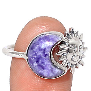 Moon & Sun - Purple Lepidolite Worry Stone 925 Silver Ring s.7.5 BR115284