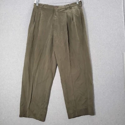 Tommy Bahama Men Pants 34 Olive Chino Pleated 100% Silk Relaxed Fit READ - Image 1 of 4