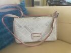 LOVE MOSCHINO Tan Beige Red Signature Embossed Leather CanvasCrossbody Purse Bag