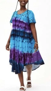 Womens Summer Sundress Umbrella Tie Dye Print Floral Beach Resort Wear Boho - Picture 1 of 1