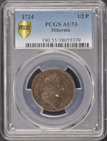 1724 1/2 P Colonials Wood's Hibernia Coins PCGS AU55BN Cover